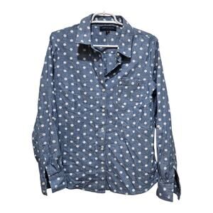 Tommy Hilfiger Men’s Medium Blue White Polka Dot Long Sleeve Button Shirt